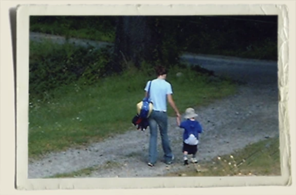 Kyle and Aunt Heather Piper walking to Karens Kyle and Aunt Heather Piper walking to Karens