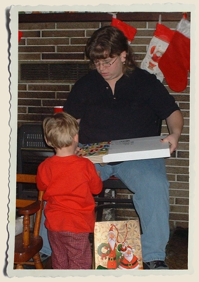 Kyle Piper receiving a gift from Kelly Piper