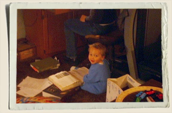 Kyle Piper studying art history with his Aunt Heather Piper