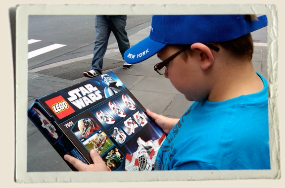 Kyle Piper leaving the Lego store in New York City 