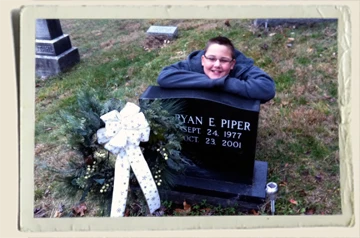 Kyle in cemetery visiting his dad - Aunt Heather Piper 