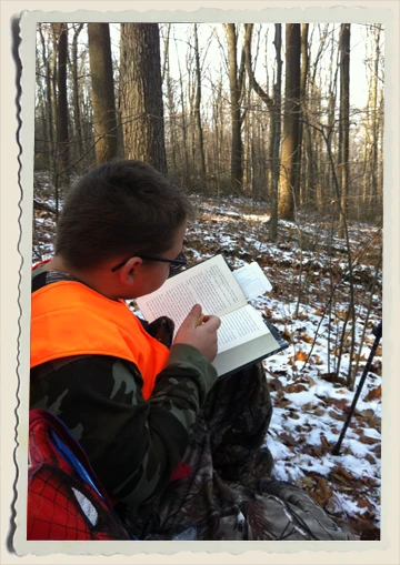 Kyle reading while hunting Aunt Heather Piper 11-26-12 Me & Kyle first day of buck hunting. 11/26/12
