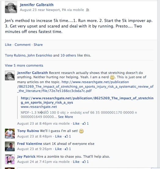 Jen Galbraith Facebook Post about running Aunt Heather Piper