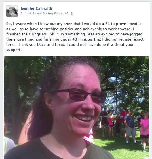 Jens Facebook post on the race Aunt Heather Piper