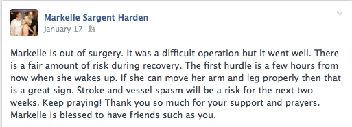 Brain Aneurism out of Surgery 1-17-14 Aunt Heather Piper