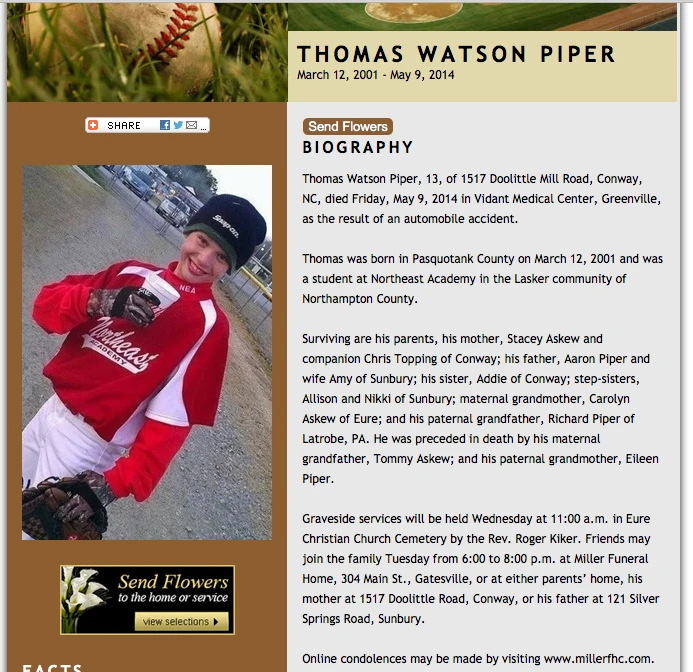 Thomas Piper Obituary Aunt Heather Piper