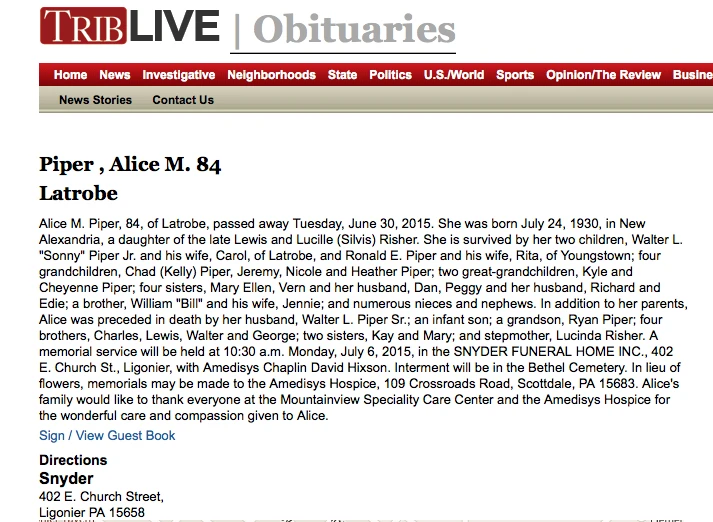 Grams Obituary Aunt Heather Piper