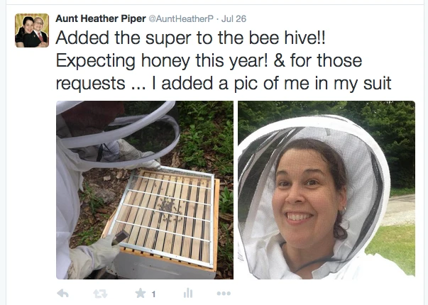 Adding the super to the bee hive 7-26-15 Aunt Heather Piper