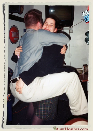Dave greeting Aunt Heather Piper c. 1997