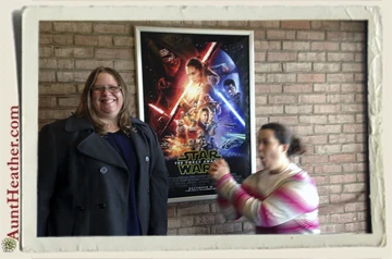 Aunt Heather Piper showing Jedi skills at Star Wars movie 12-24-15